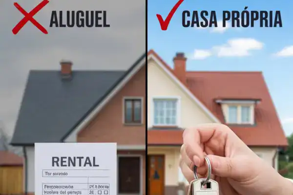 Comparação entre aluguel e casa própria, destacando benefícios do financiamento habitacional.